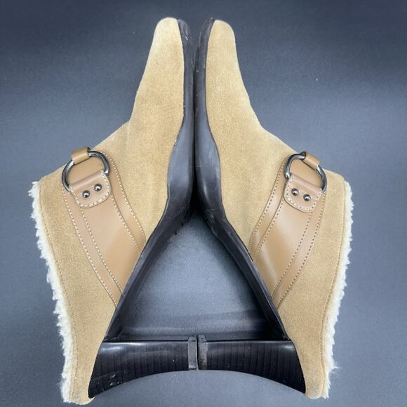 Aerosoles Cinch of Salt Womens 8.5M Tan Suede Faux Fur Slip-On Heeled Clog Mules - Picture 7 of 10